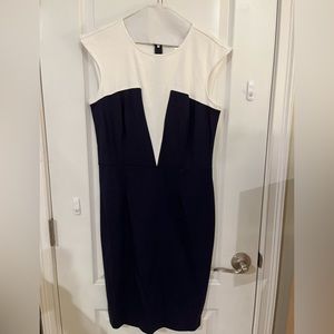 Venus navy and white dress.